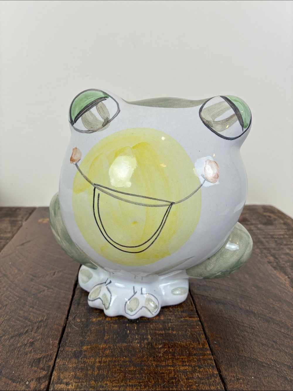 Hand-Painted Ceramic Frog Coin Bank Italy MCM Pottery Quadrifoglio
